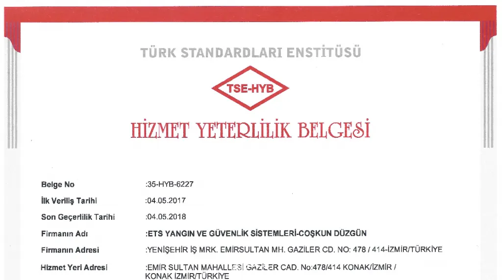 TSE Hizmet Yeterlilik Belgesi